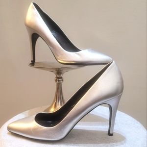 Silver Genuine leather pointed toe high heel pumps